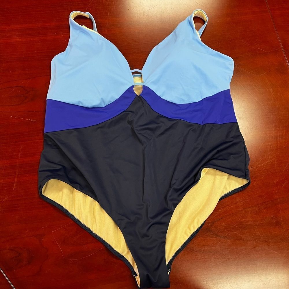 Swimsuits For All Blue Color Block One Piece Sz 26 NWOT